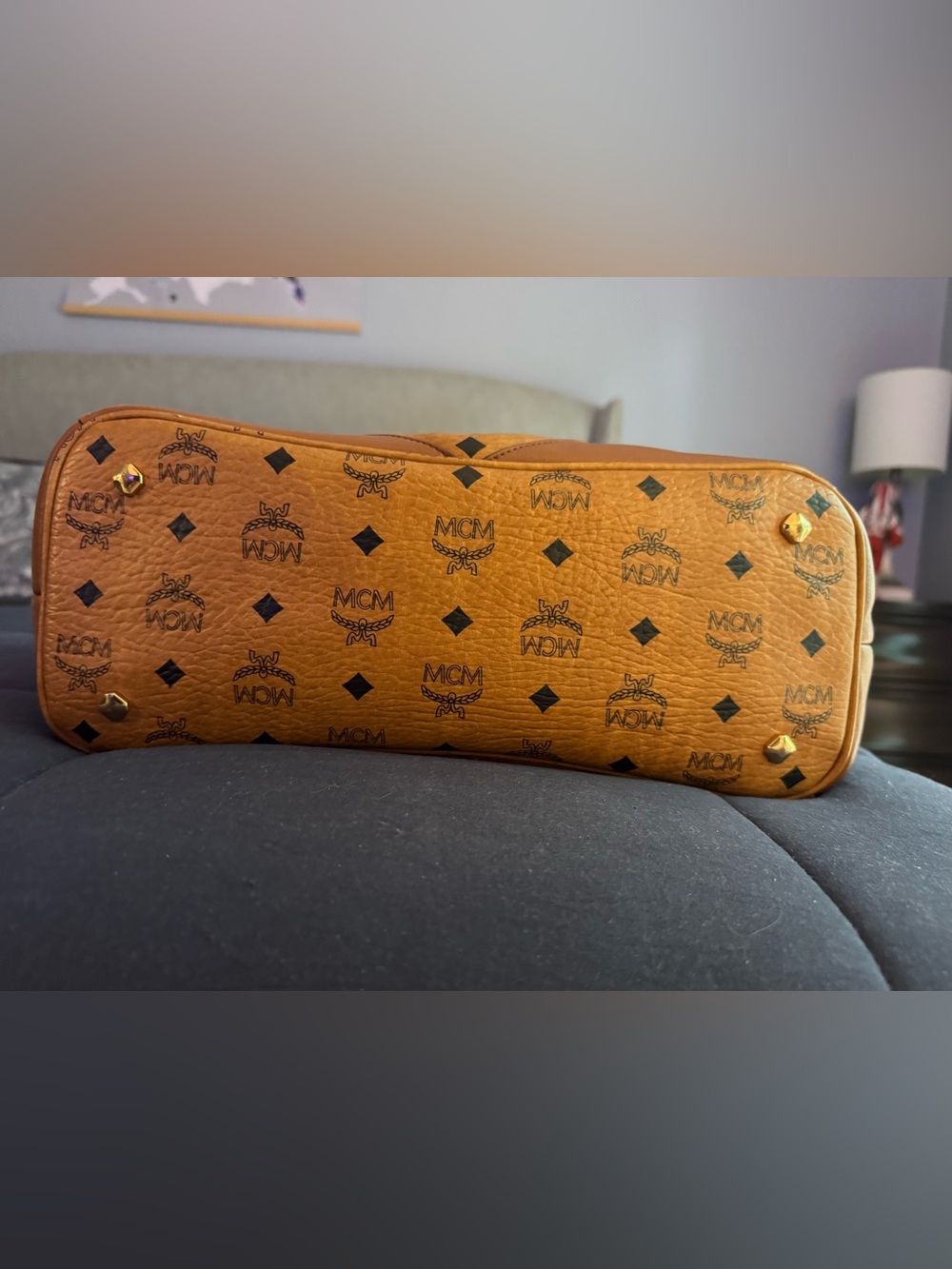 MCM Cognac Logo Visetos Satchel in Brown - Picture 4 of 10